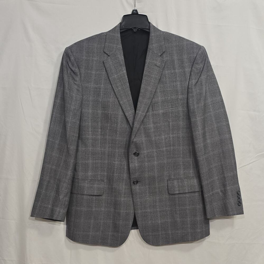 Jos A Bank Men’s 46 Reg Gray Plaid Blazer 2-Button Single Breasted Notch Lapel